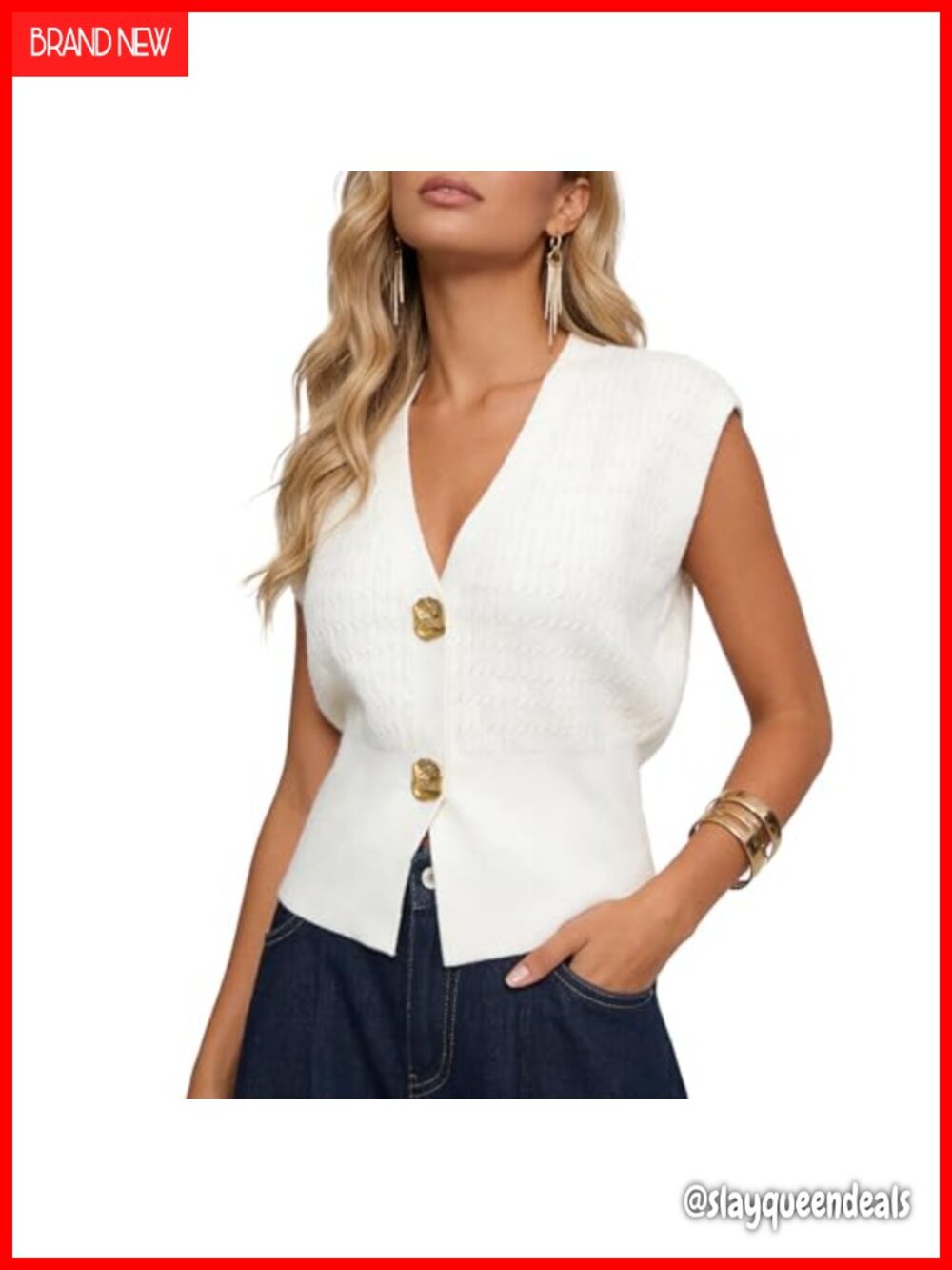 Women's Cable Knit Sweater Vest V-Neck Sleeveless Pullover Tank Top